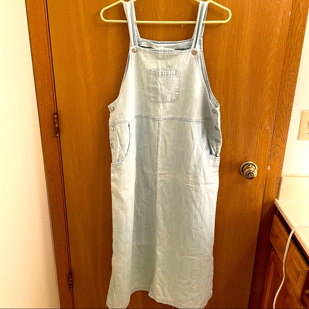 women’s Teddi petite denim overall style dress.